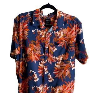 RVCA Shirt Men Medium Hawaiian Print Button Up  Camp Aloha Skate Surf